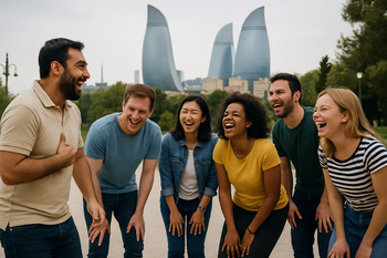 Baku’da yerel bir eğitmenle takım kahkahaları