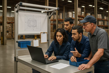 Bakü'de depo ortamında modüler istasyon çalışması