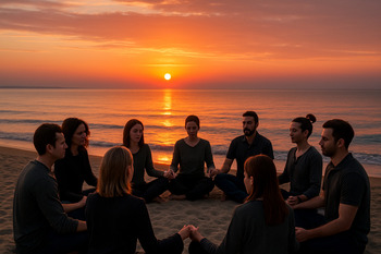 Hazar kıyısında gün batımında kapanış ritüeli