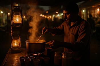 Akşam pazarında çay tezgâhı