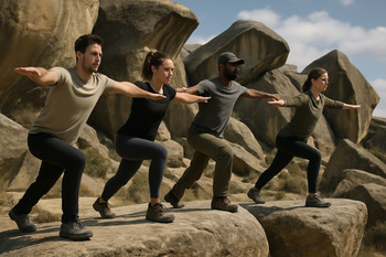 Qobustan kayalıklarında denge çalışması yapan ekip