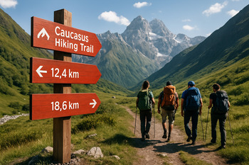 Kafkas yürüyüş parkurunda yön tabelaları