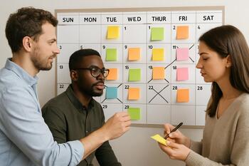 Takvim ve yapışkan notlarla planlama