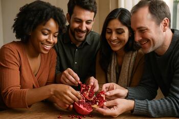 Nar tanelerini paylaşan ekip