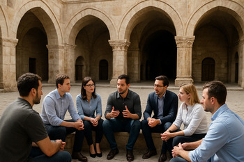 Kervansaray avlusunda takım brifingi çemberi