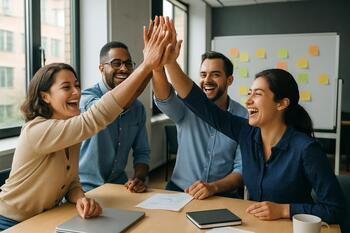 Retrospektif sonunda ekip high-five